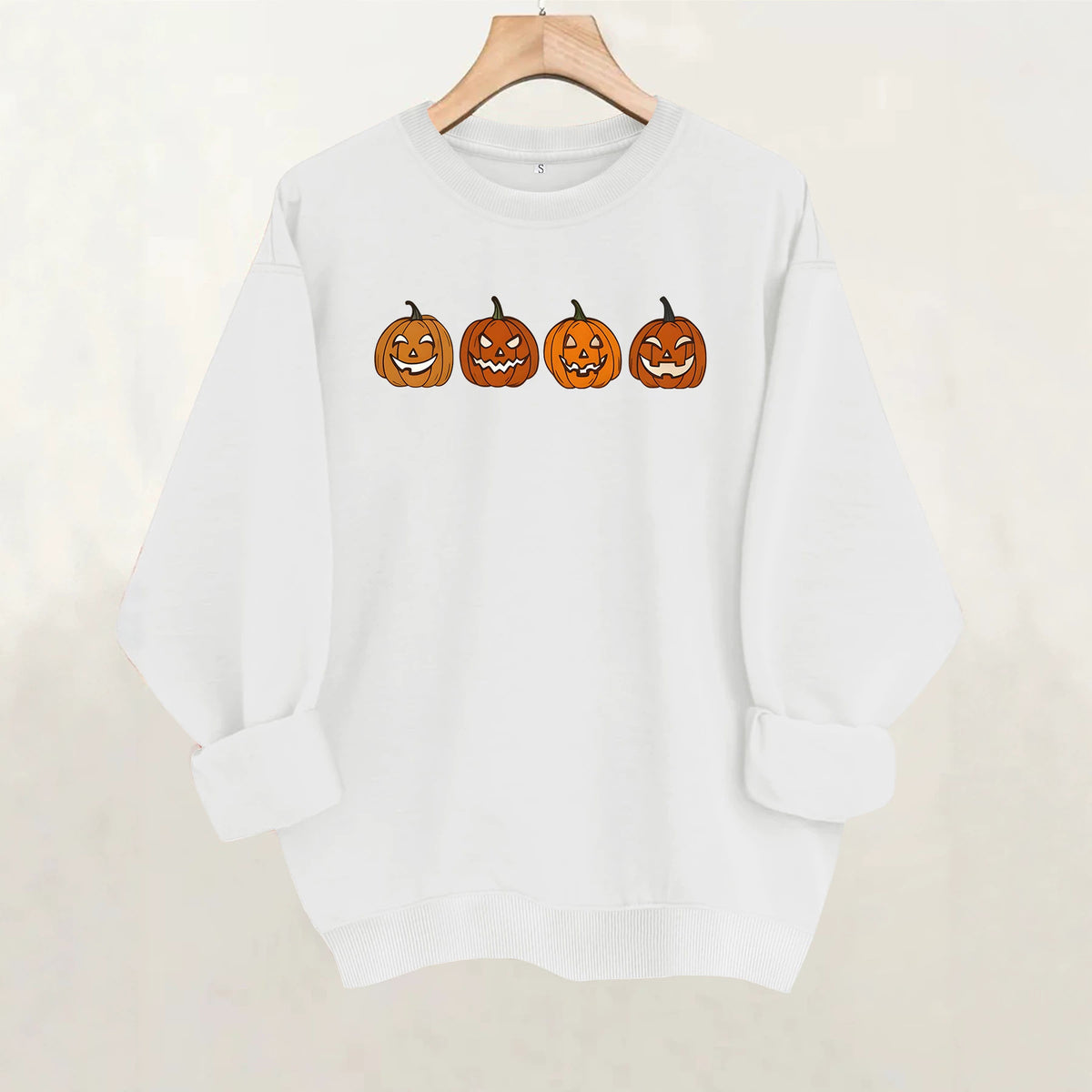 Pumpkin pattern printed round neck fleece hoodie