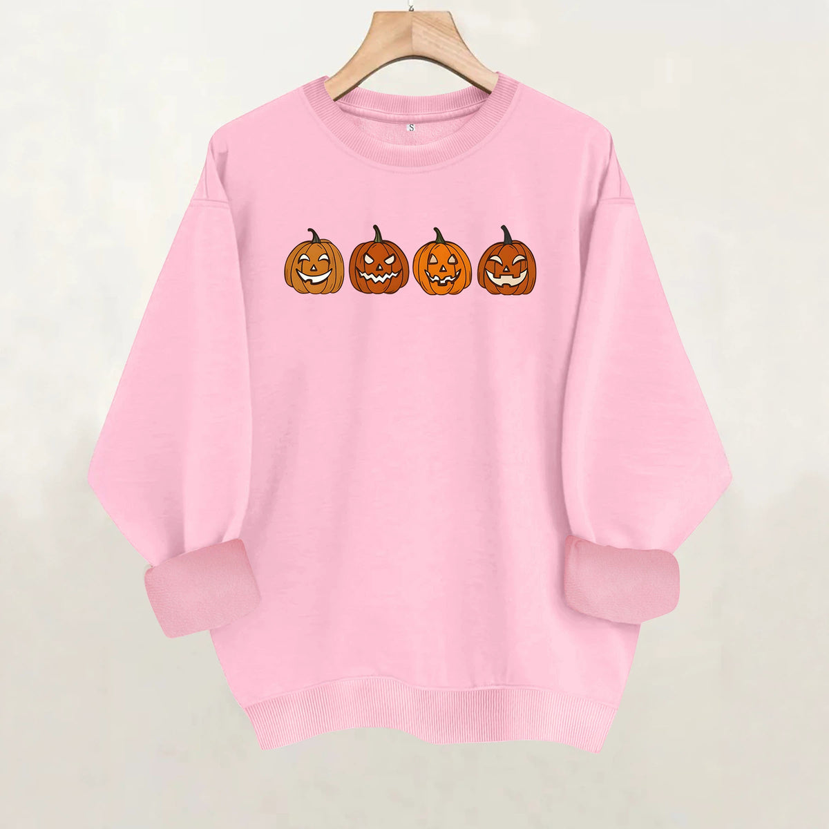 Pumpkin pattern printed round neck fleece hoodie